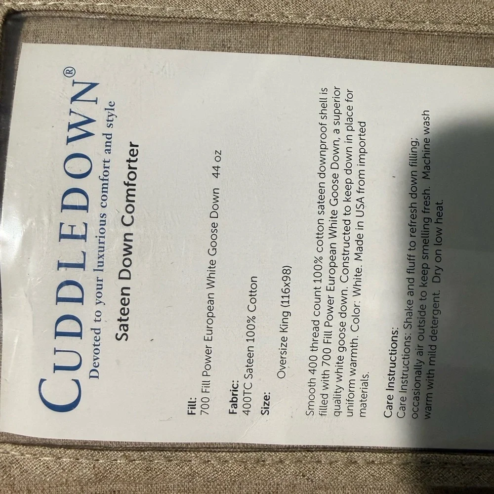 Cuddledown brand size